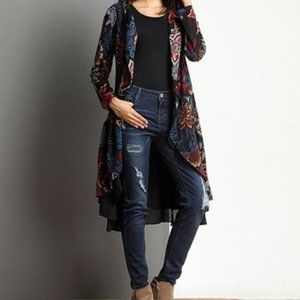 Reborn Collection Black Floral Open Drape Cardigan - Size 3X